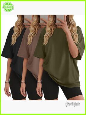 3 Pack Women's Oversized Cotton T-Shirts Loose Fit Short Sleeve Crewneck